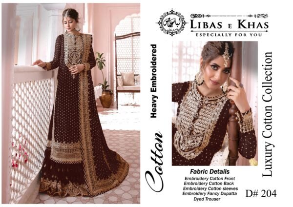 Libas-e-Khas Unstitched Cotton Embroidered Collection - Mahroon