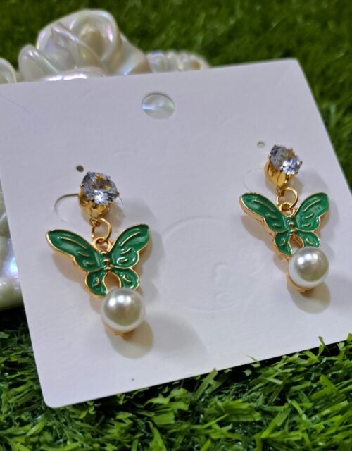 Elegant Butterfly Stud Earrings - Green