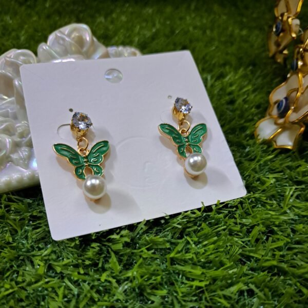 Elegant Butterfly Stud Earrings - Green - Image 2