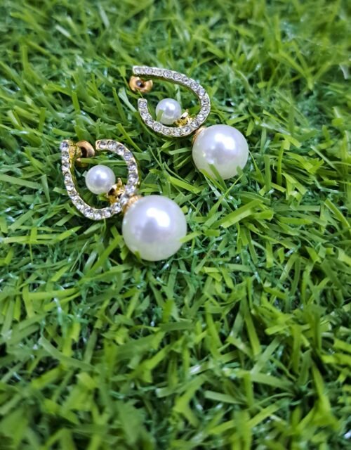 2 in 1 Classic Zircon Pearl Drop Earrings - Golden