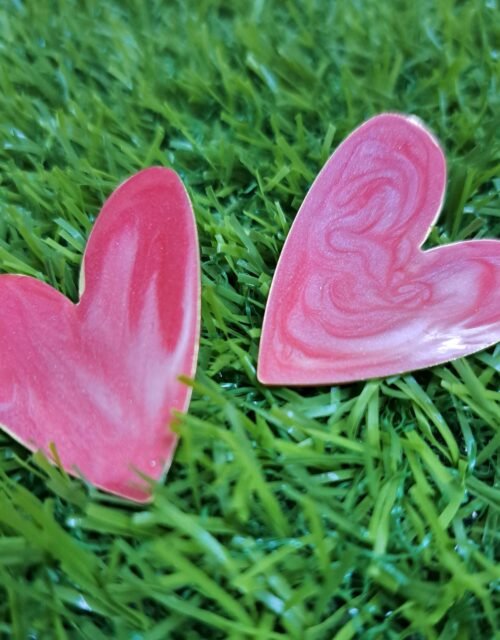 Marble Heart Love Stud Earrings - Pink