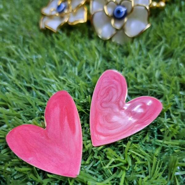 Marble Heart Love Stud Earrings - Pink - Image 3