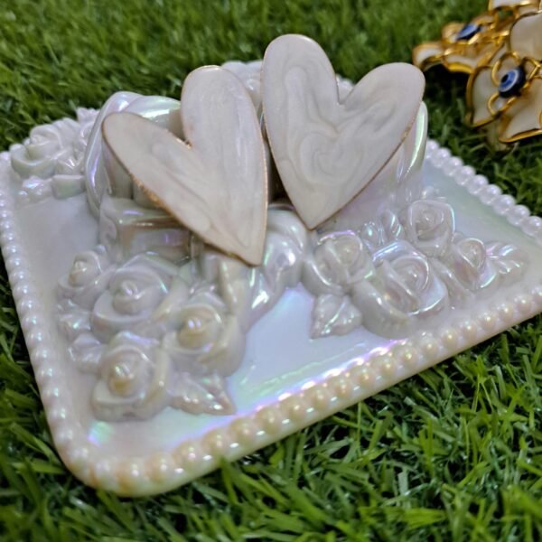 Marble Heart Love Stud Earrings - White - Image 3
