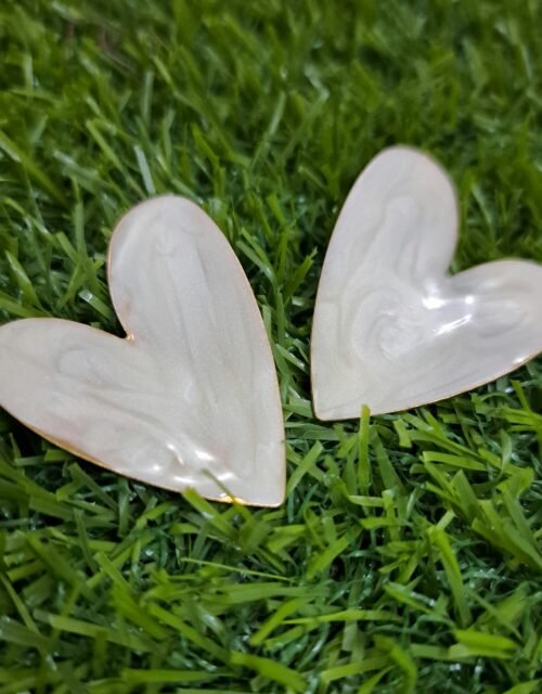 Marble Heart Love Stud Earrings - White