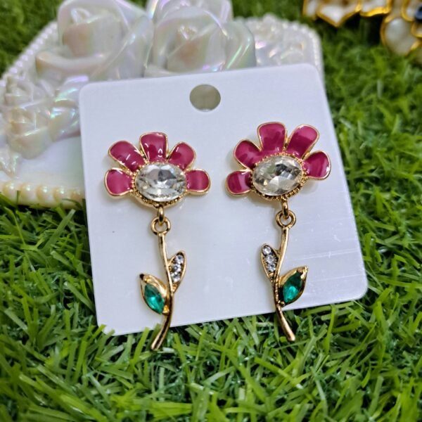 Flower Fantasy Leafy Coral Earrings - Pink - Image 2