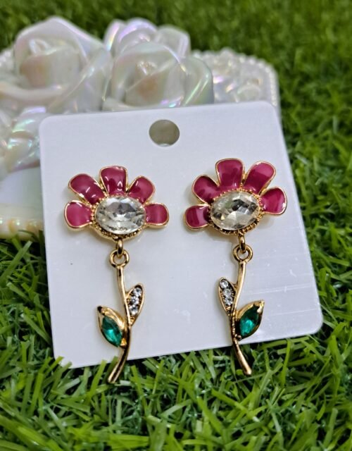 Flower Fantasy Leafy Coral Earrings - Pink