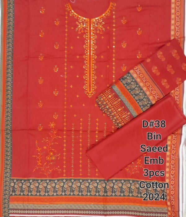 Bin Saeed Unstitched Cotton Embroidered Collection - Image 2