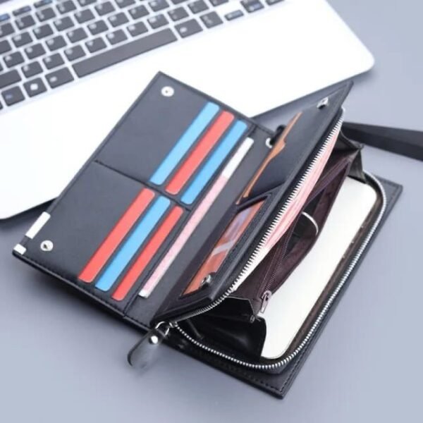 Men‘s Wallet PU Leather Long Card Holder - Black - Image 2