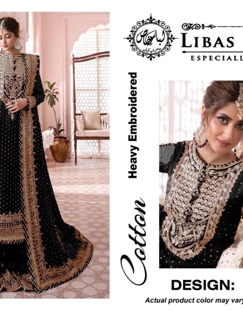 Libas-e-Khas Unstitched Cotton Embroidered Collection - Black