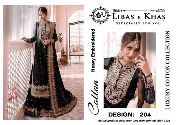 Libas-e-Khas Unstitched Cotton Embroidered Collection - Black