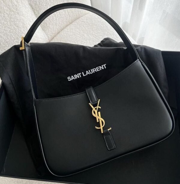 Luxury Leather Handbag with Gold Monogram - Black