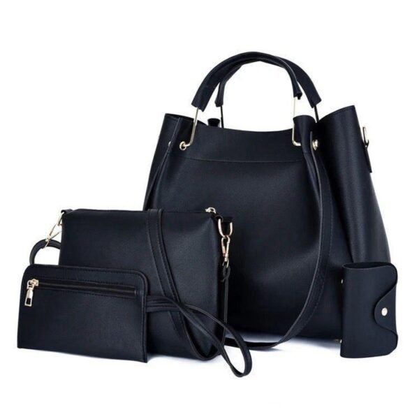 Premium Quality 5-Piece Soft PU Handbag Set – Stylish & Spacious with Wallets - Black