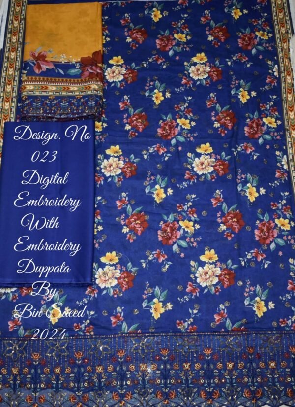 Bin Saeed Unstitched Cotton Embroidered Collection - Image 2