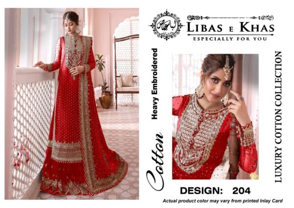 Libas-e-Khas Unstitched Cotton Embroidered Collection - Red