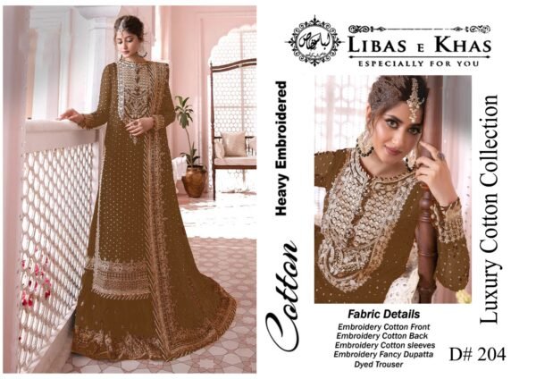 Libas-e-Khas Unstitched Cotton Embroidered Collection - Khaki