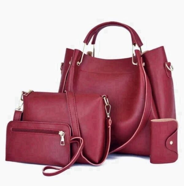 Premium Quality 5-Piece Soft PU Handbag Set – Stylish & Spacious with Wallets - Maroon