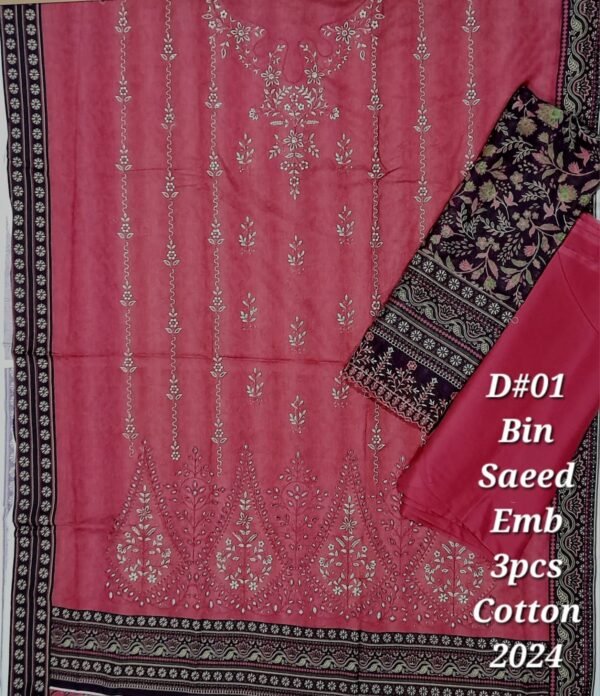 Bin Saeed Unstitched Cotton Embroidered Collection - Image 2