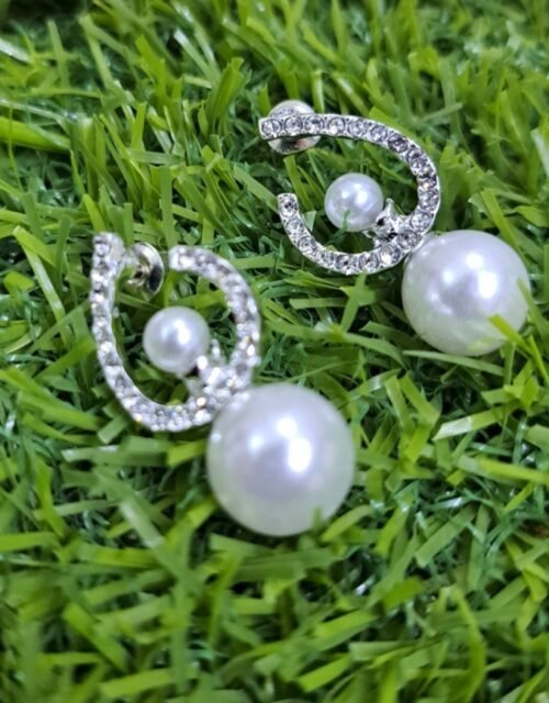 2 in 1 Classic Zircon Pearl Drop Earrings - Silver