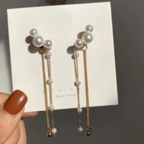 Stylish Ear Cuff Elegant Long Pearl Tassel Hanging Earrings