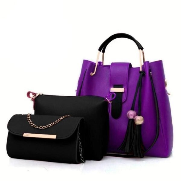 High Quality 3 Piece Synthetic Leather Shoulder Bag - Purple
