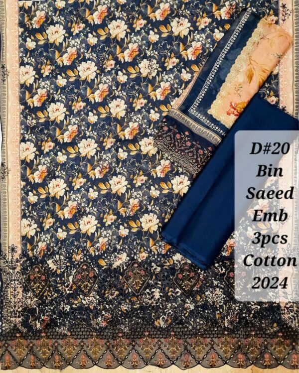 Bin Saeed Unstitched Cotton Embroidered Collection - Image 2