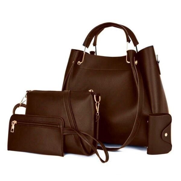 Premium Quality 5-Piece Soft PU Handbag Set – Stylish & Spacious with Wallets - Dark Brown
