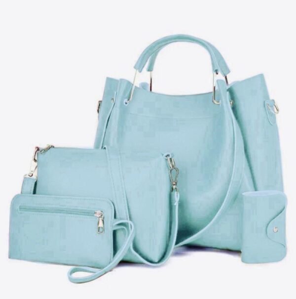 Premium Quality 5-Piece Soft PU Handbag Set – Stylish & Spacious with Wallets - Sky Blue