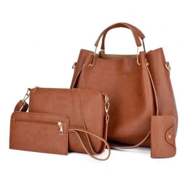 Premium Quality 5-Piece Soft PU Handbag Set – Stylish & Spacious with Wallets - Brown