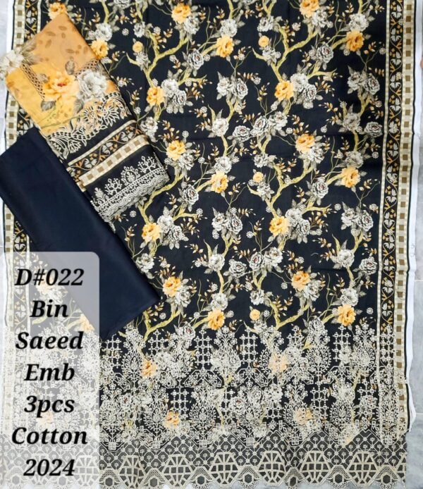Bin Saeed Unstitched Cotton Embroidered Collection - Image 2