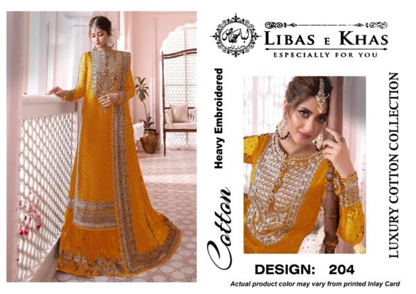 Libas-e-Khas Unstitched Cotton Embroidered Collection - Mustard
