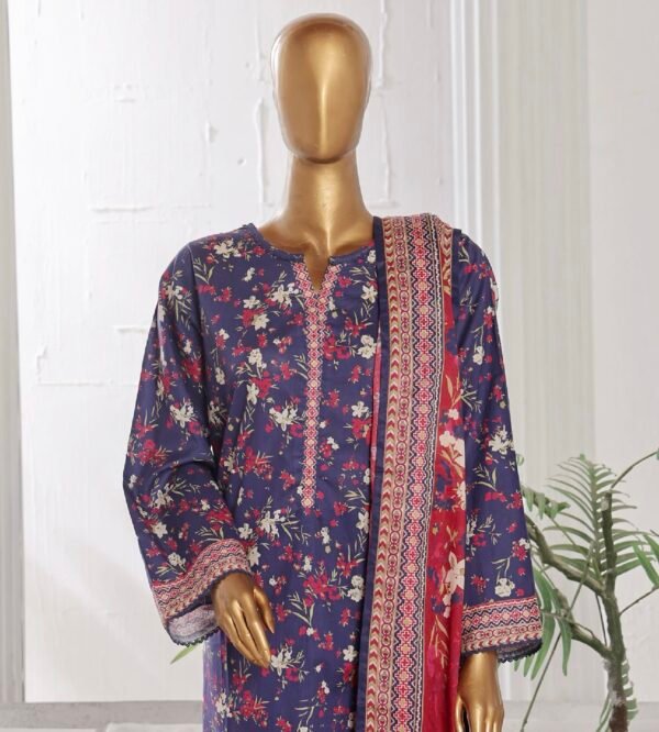 Bin Saeed Stitched 3 Piece Printed Cotton Collection '2024 - Dark Blue - Image 2