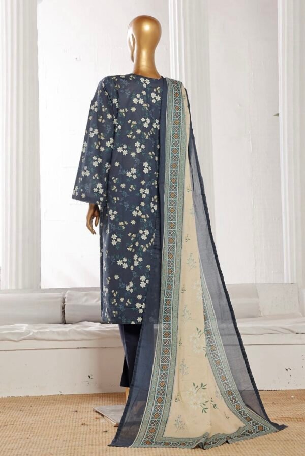 Bin Saeed Stitched 3 Piece Printed Cotton Collection '2024 - Navy Blue - Image 3