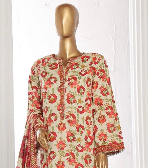 Bin Saeed Stitched 3 Piece Printed Cotton Collection '2024 - Orange - Image 2