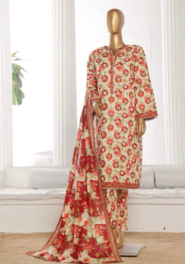 Bin Saeed Stitched 3 Piece Printed Cotton Collection '2024 - Orange