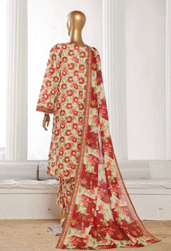 Bin Saeed Stitched 3 Piece Printed Cotton Collection '2024 - Orange - Image 3