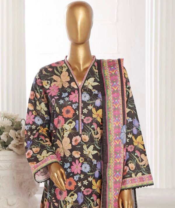 Bin Saeed Stitched 3 Piece Printed Cotton Collection '2024 - Black - Image 2