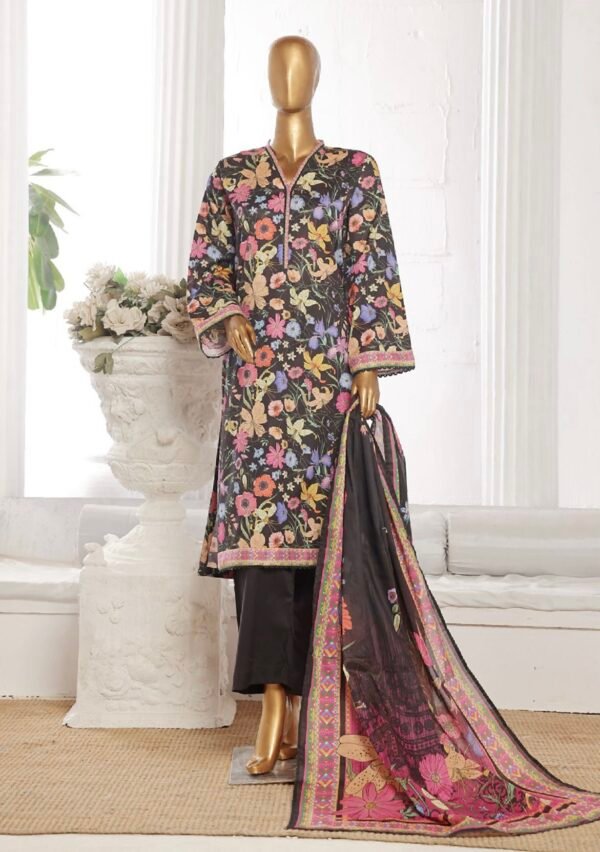 Bin Saeed Stitched 3 Piece Printed Cotton Collection '2024 - Black