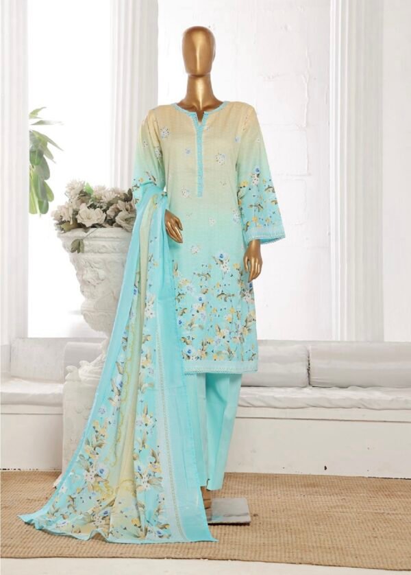 Bin Saeed Stitched 3 Piece Printed Cotton Collection '2024 - Aqua