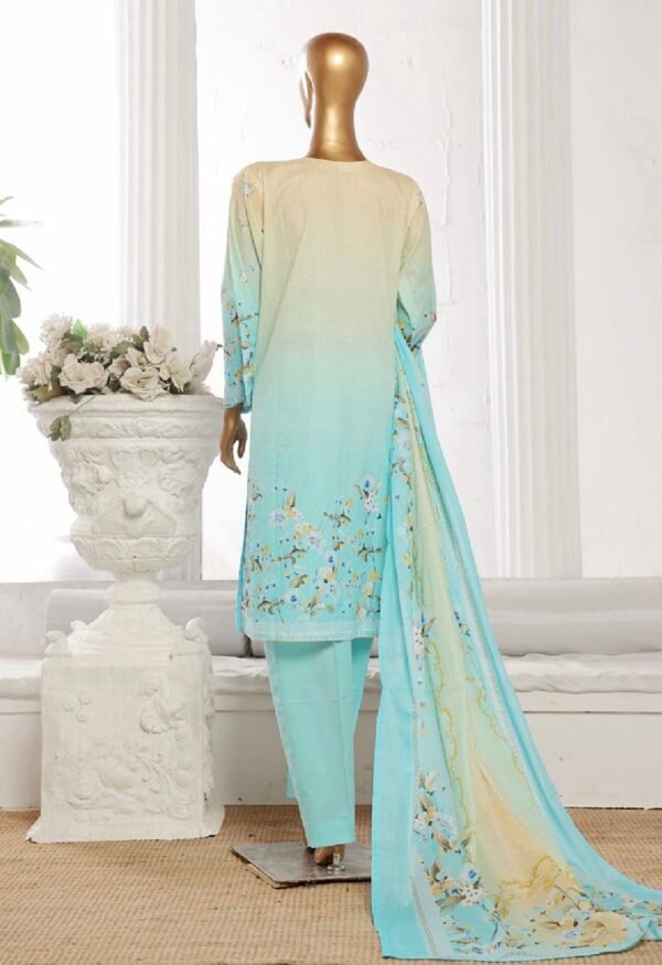 Bin Saeed Stitched 3 Piece Printed Cotton Collection '2024 - Aqua - Image 3
