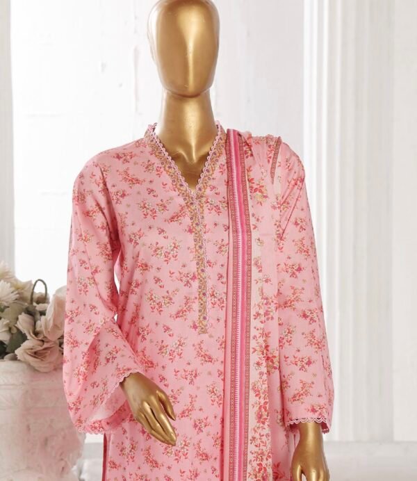 Bin Saeed Stitched 3 Piece Printed Cotton Collection '2024 - Pink - Image 2