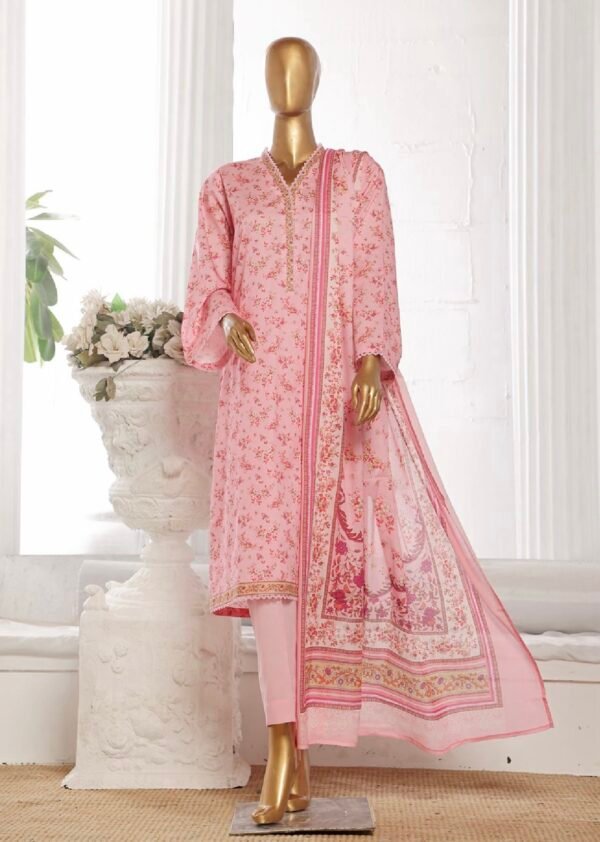 Bin Saeed Stitched 3 Piece Printed Cotton Collection '2024 - Pink