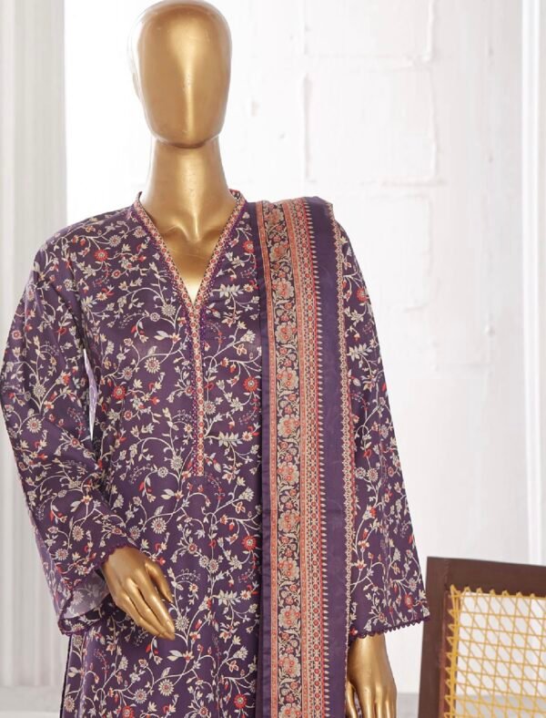 Bin Saeed Stitched 3 Piece Printed Cotton Collection '2024 - Deep Purple - Image 2