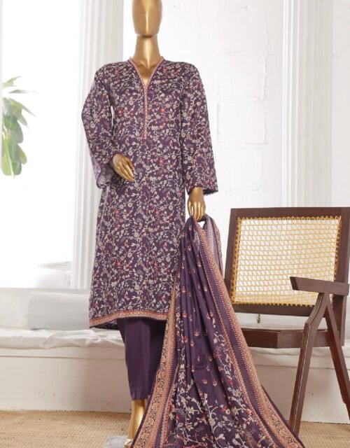 Bin Saeed Stitched 3 Piece Printed Cotton Collection '2024 - Deep Purple