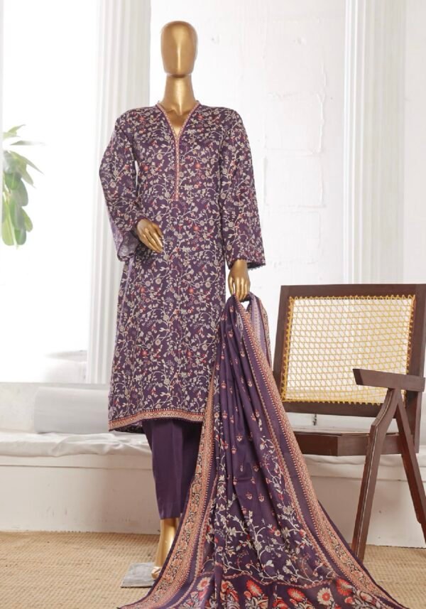 Bin Saeed Stitched 3 Piece Printed Cotton Collection '2024 - Deep Purple