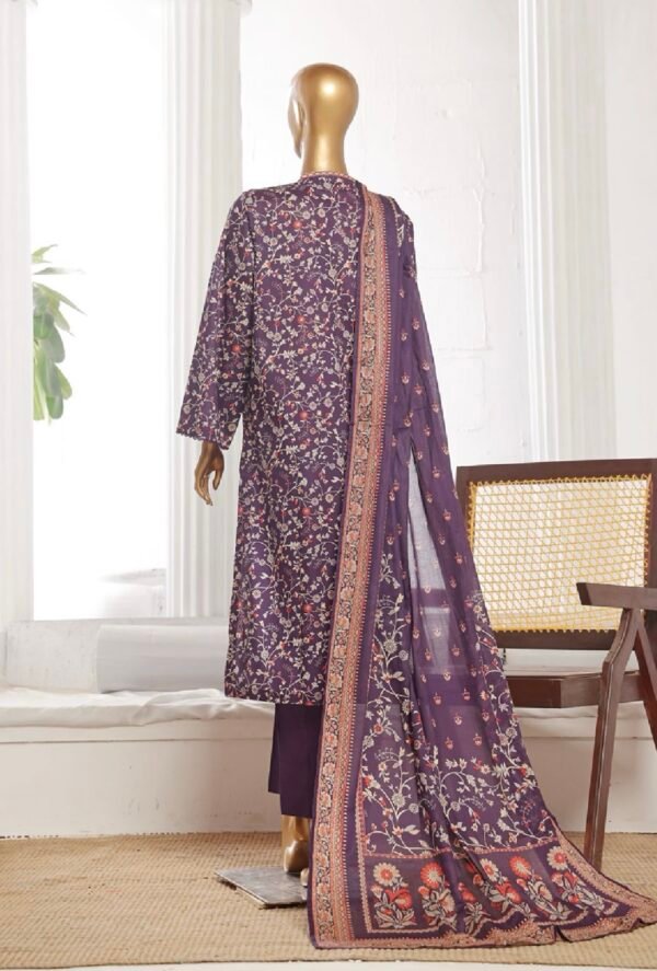 Bin Saeed Stitched 3 Piece Printed Cotton Collection '2024 - Deep Purple - Image 3