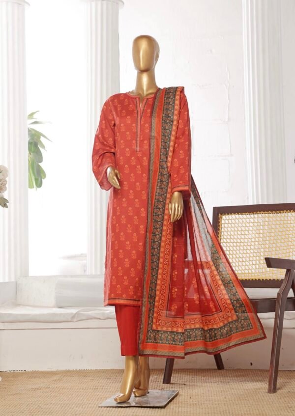 Bin Saeed Stitched 3 Piece Printed Cotton Collection '2024 - Rust