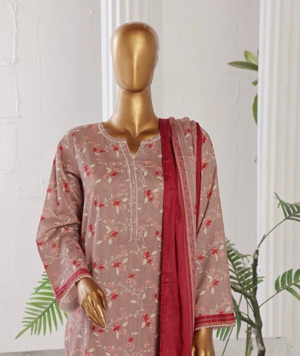 Bin Saeed Stitched 3 Piece Printed Cotton Collection '2024 - Muave - Image 2