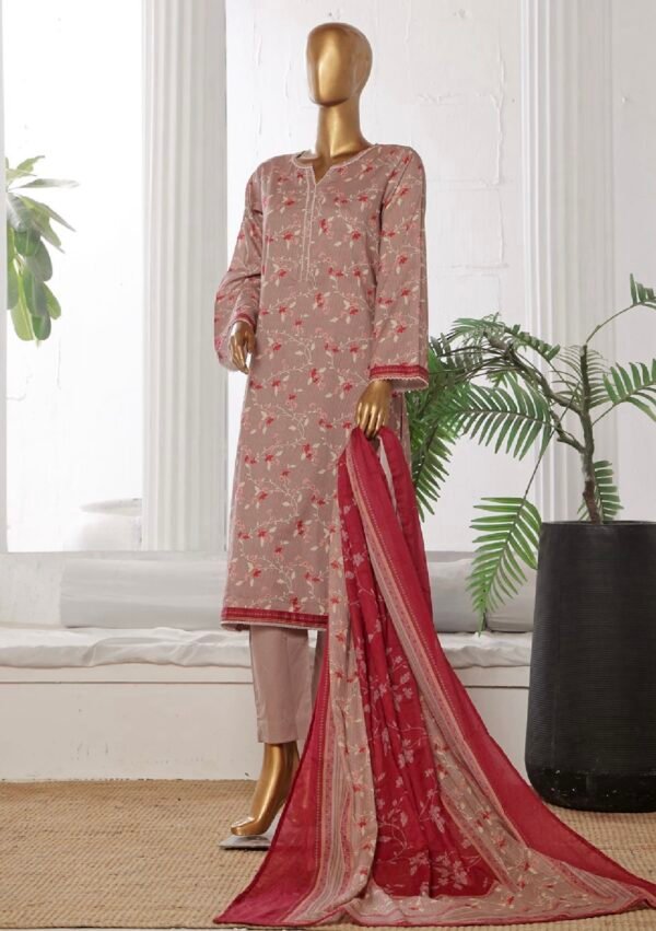 Bin Saeed Stitched 3 Piece Printed Cotton Collection '2024 - Muave