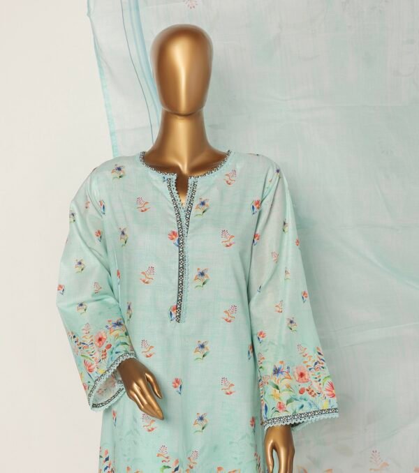 Bin Saeed Stitched 3 Piece Printed Cotton Collection '2024 - Light Blue - Image 2
