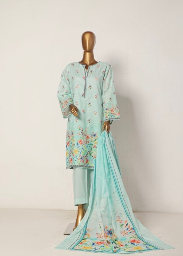 Bin Saeed Stitched 3 Piece Printed Cotton Collection '2024 - Light Blue